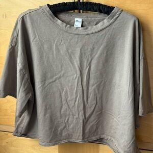 TNA Aritzia cropped oversized T-shirt faded turner taupe